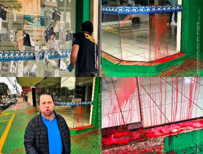 Vandalismo com tinta e ovos atinge comitê de deputado do PL em Mato Grosso do Sul