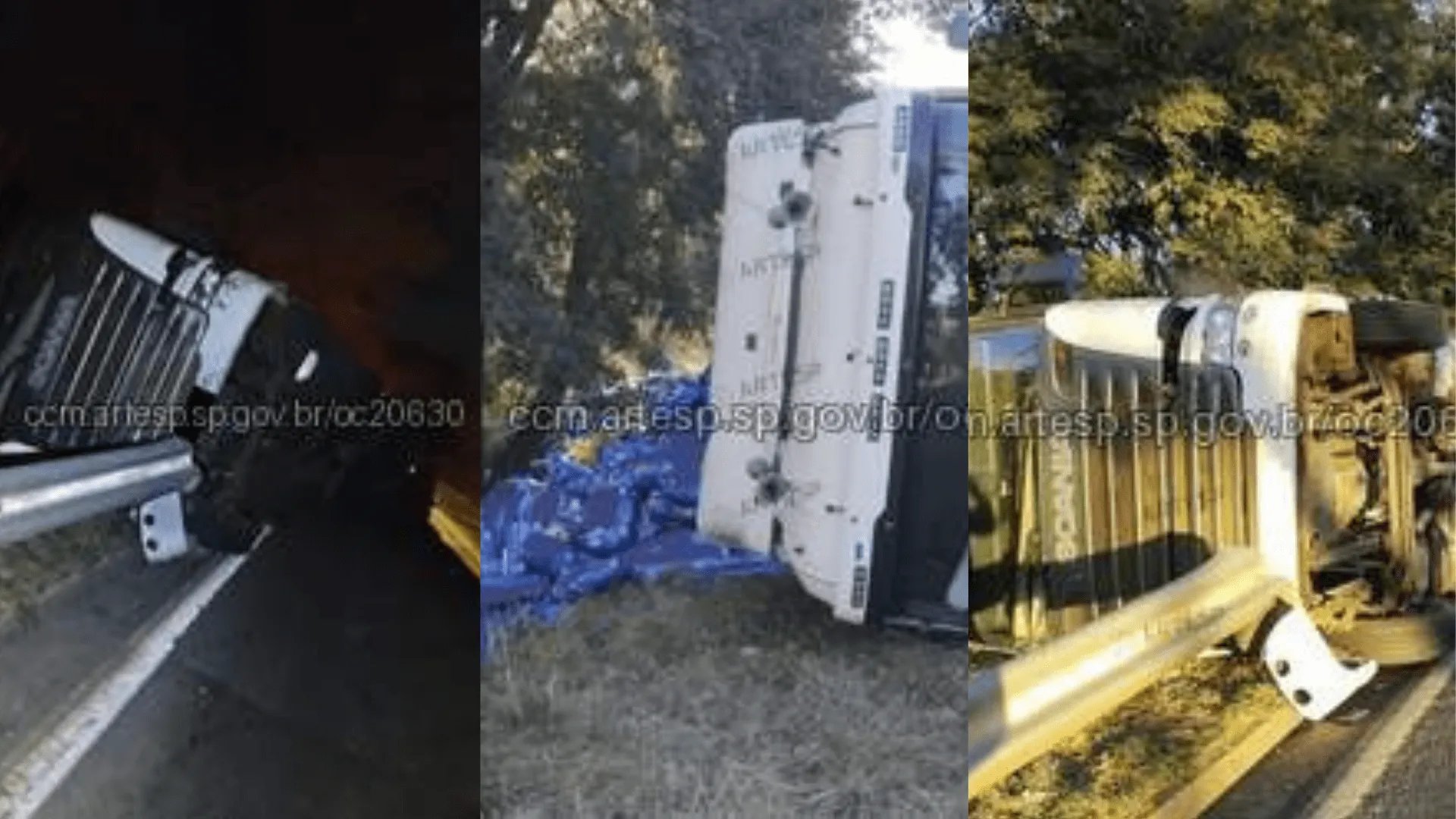 Caminhão tomba em alça de acesso entre rodovias SP-270 e SP-425 em Presidente Prudente