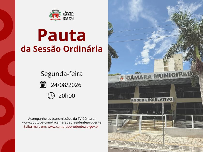 Confira a Pauta da Sessão Ordinária desta segunda-feira, 24 de agosto