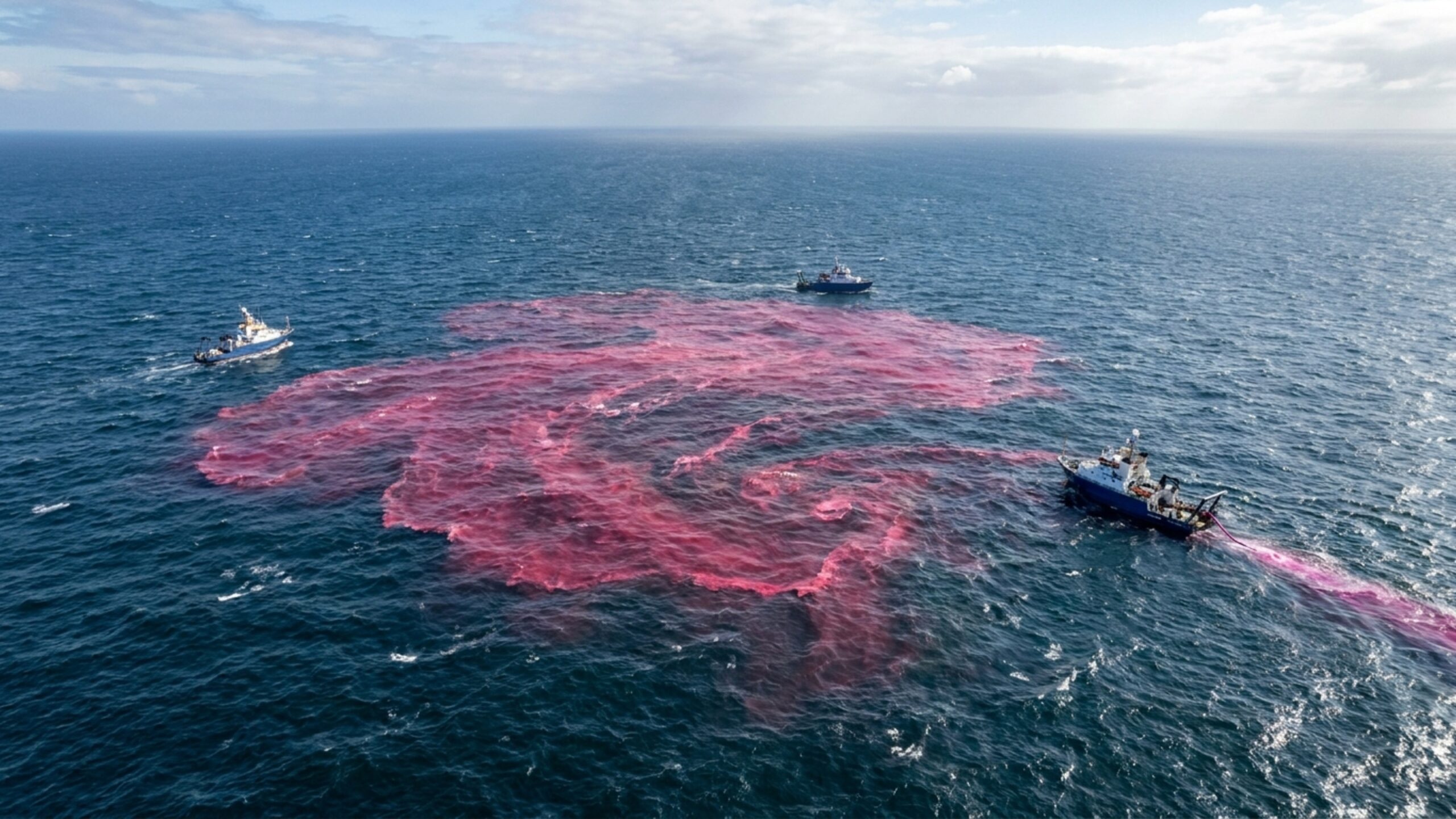 Cientistas usam 65 mil litros de soda cáustica e tingem parte do oceano de rosa