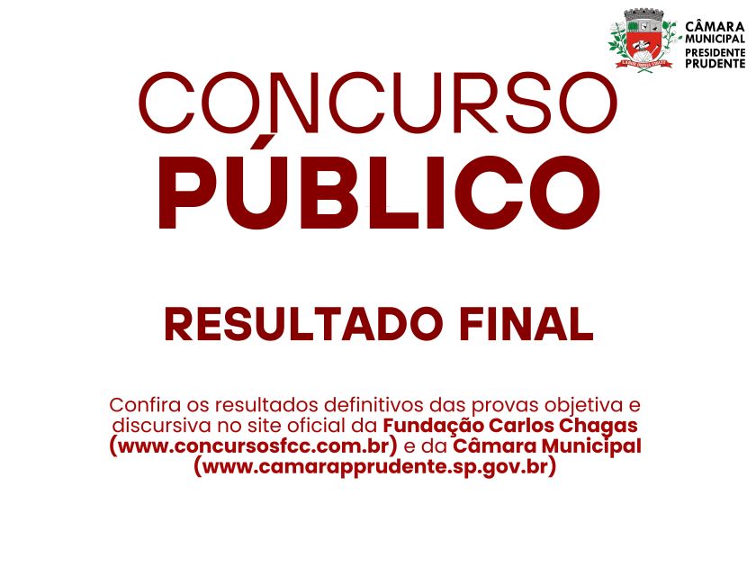 Resultado final do concurso público da Câmara de Presidente Prudente é divulgado nesta quarta-feira (30)