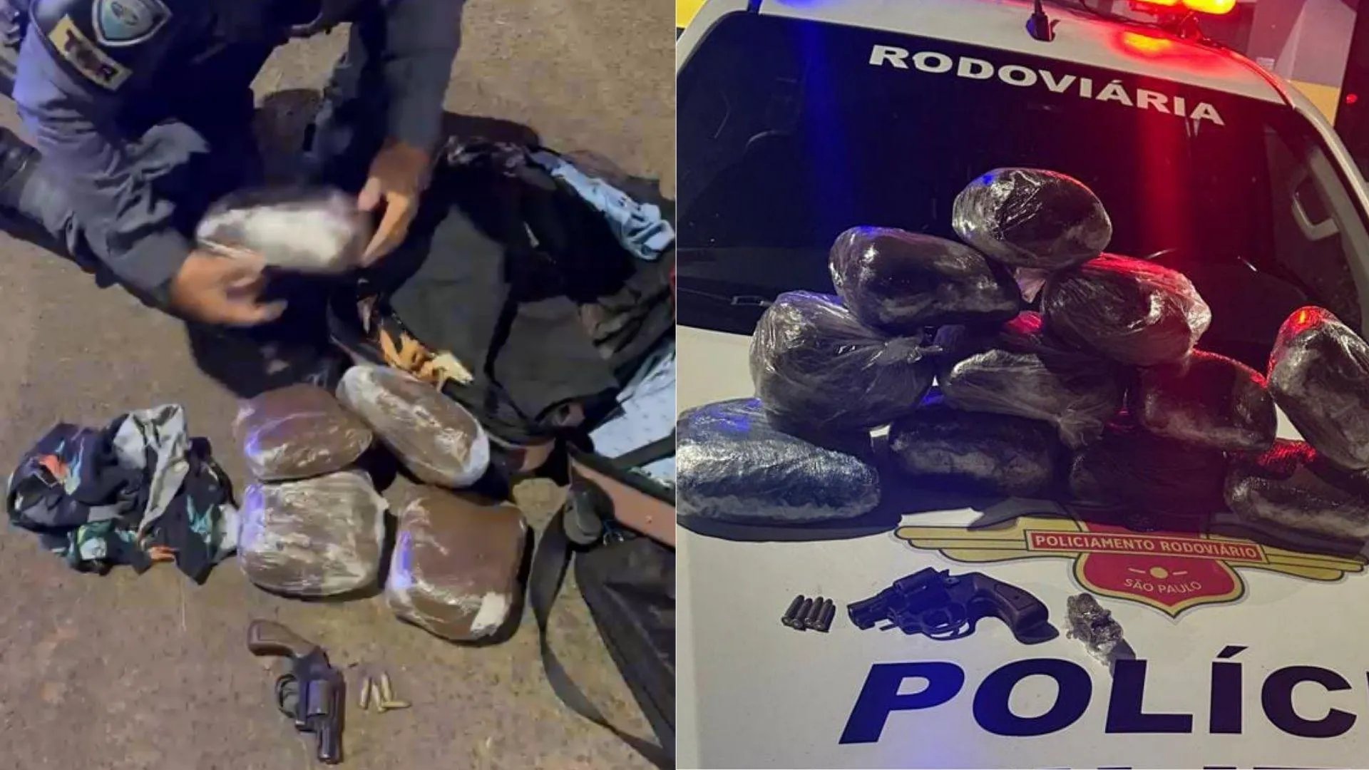 Homem de 29 anos é preso com haxixe, skunk, revólver e munições em ônibus na Rodovia Raposo Tavares