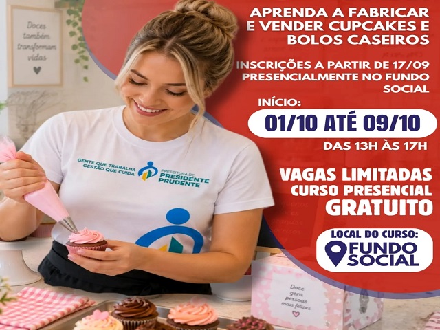 Fundo Social abre inscrições para curso de cupcakes e bolos caseiros