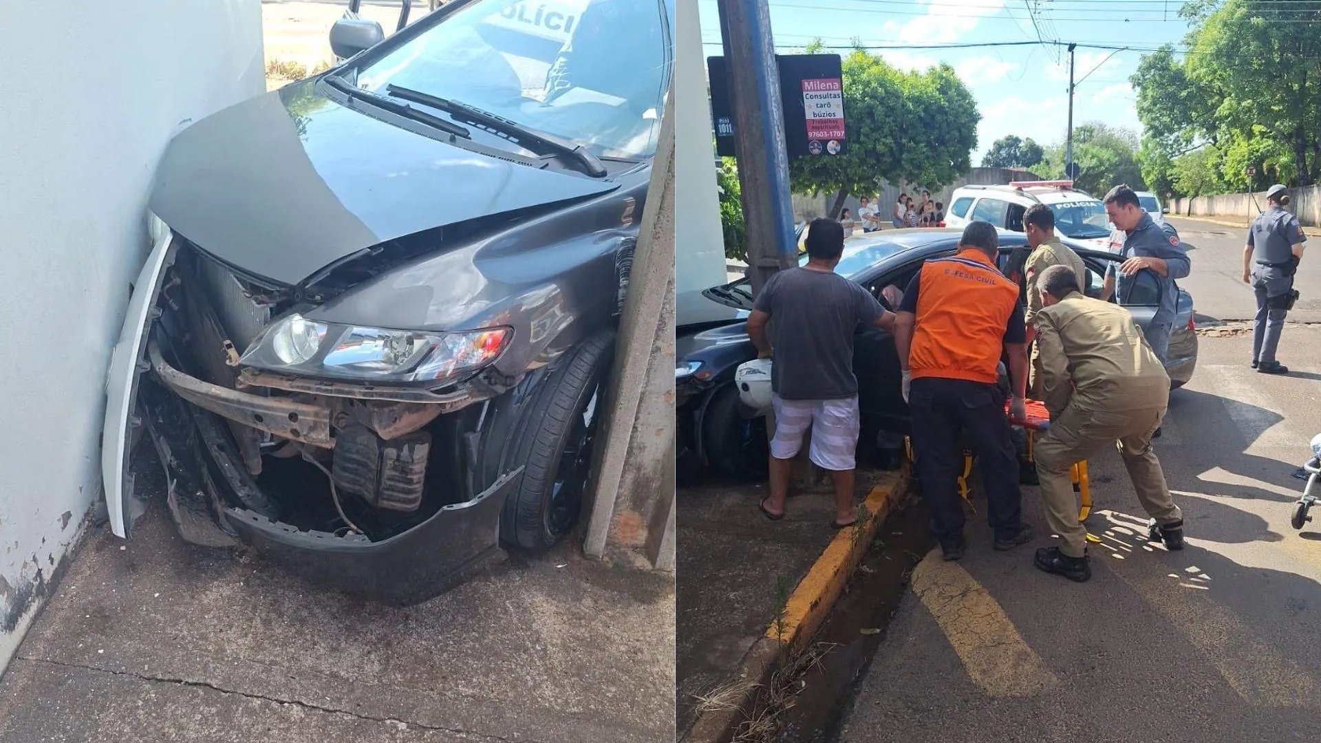 Motorista sofre mal súbito e carro colide contra parede de comércio em Martinópolis