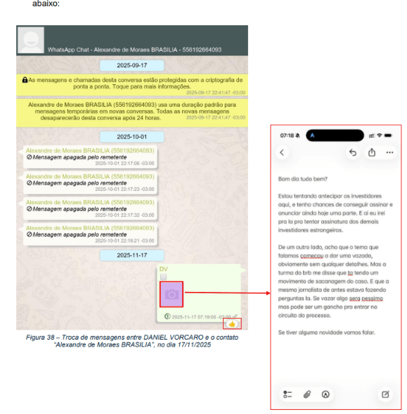 Emoji de joinha em relatório da PF reacende debate sobre diálogo entre Moraes e Vorcaro