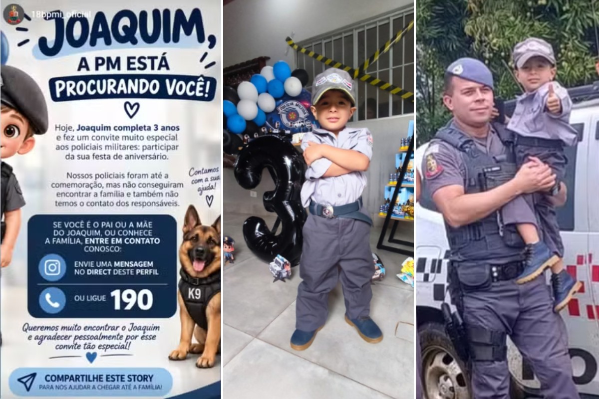Menino de 3 anos realiza sonho de ter policiais militares no aniversário em Presidente Prudente