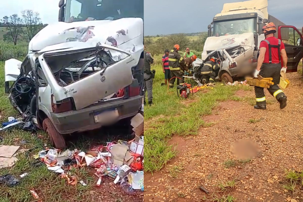 Batida entre carro e carreta deixa homem inconsciente preso às ferragens em Rosana (SP)