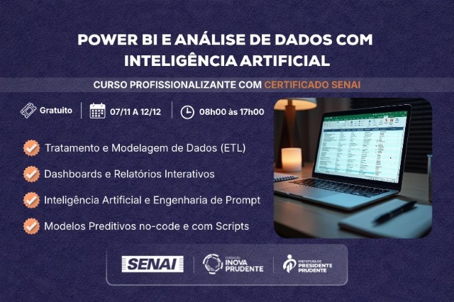 Inova e Senai abrem inscrições para curso gratuito de Análise de Dados com IA