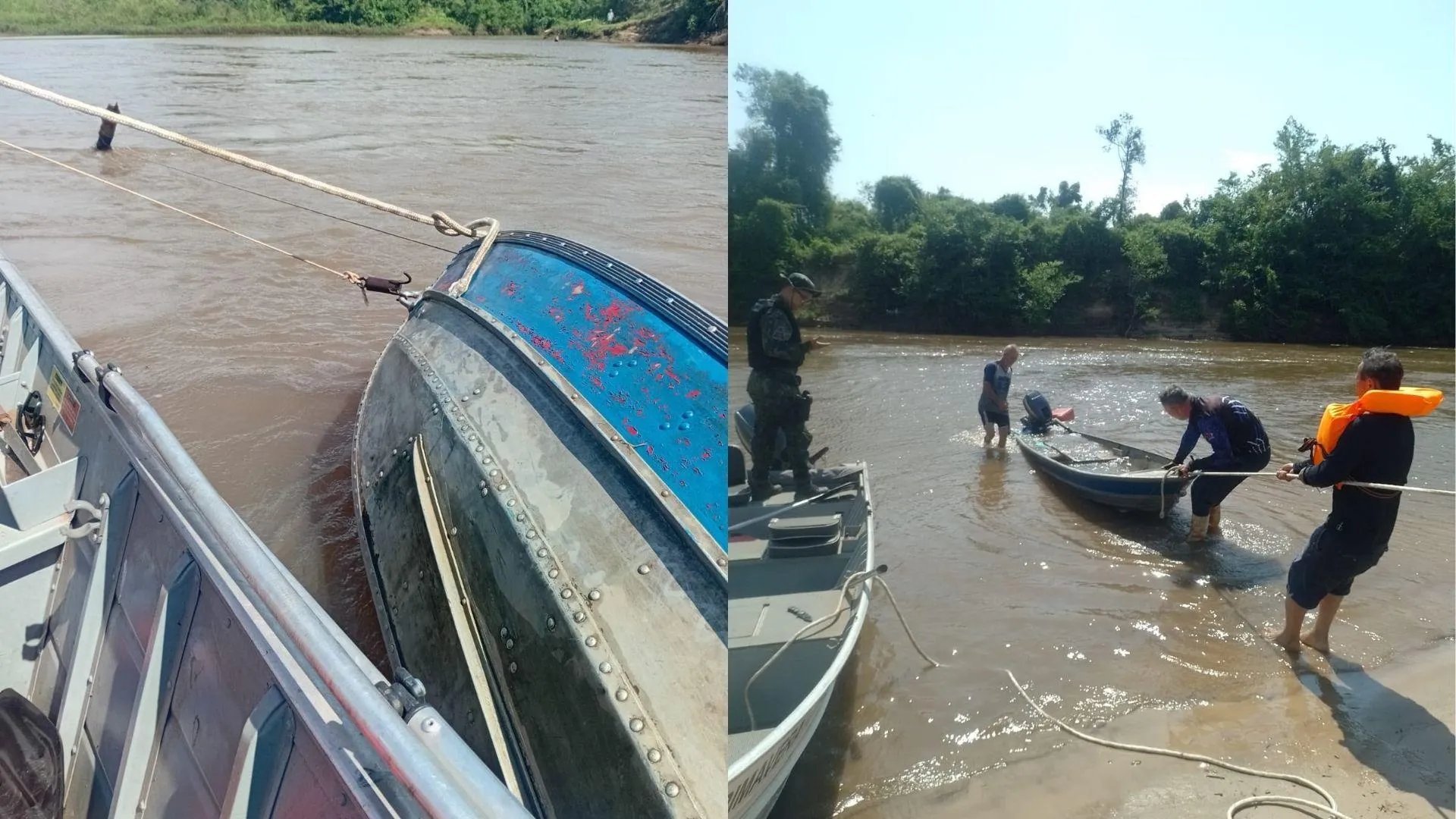 Pescadores são resgatados após barco afundar no Rio Aguapeí em Pacaembu