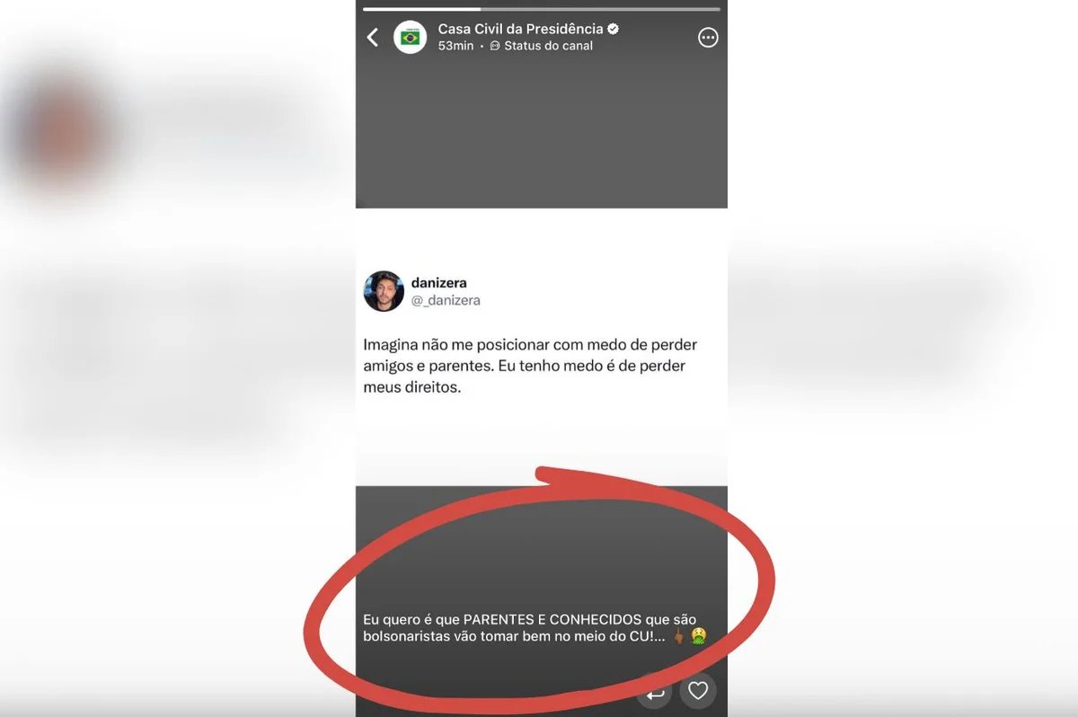 Canal oficial da Casa Civil no WhatsApp publica xingamentos a bolsonaristas e apaga status