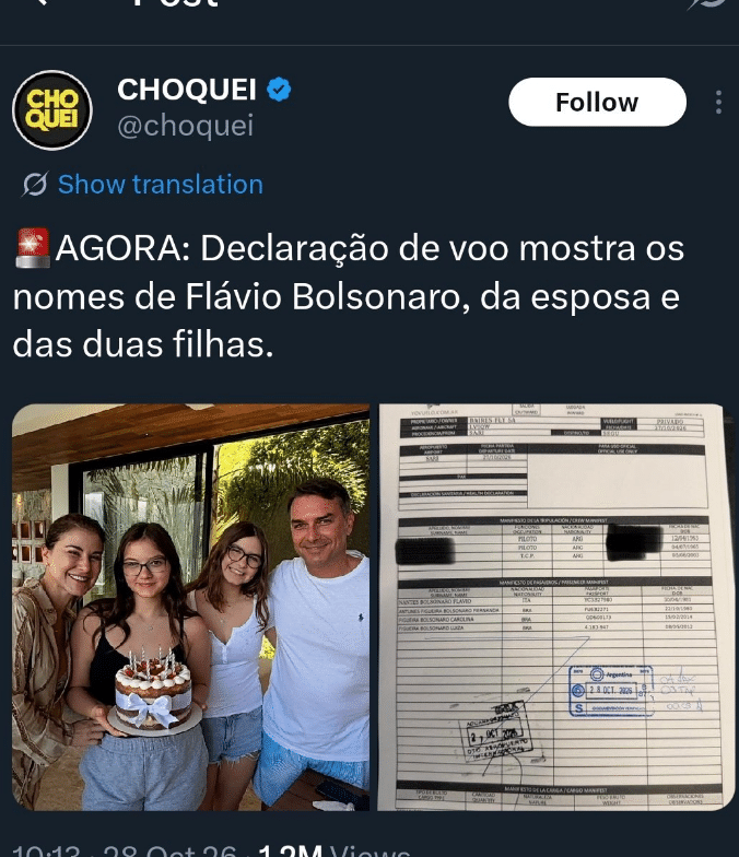 Choquei divulga dados de filhas menores de Flávio Bolsonaro e recebe críticas nas redes