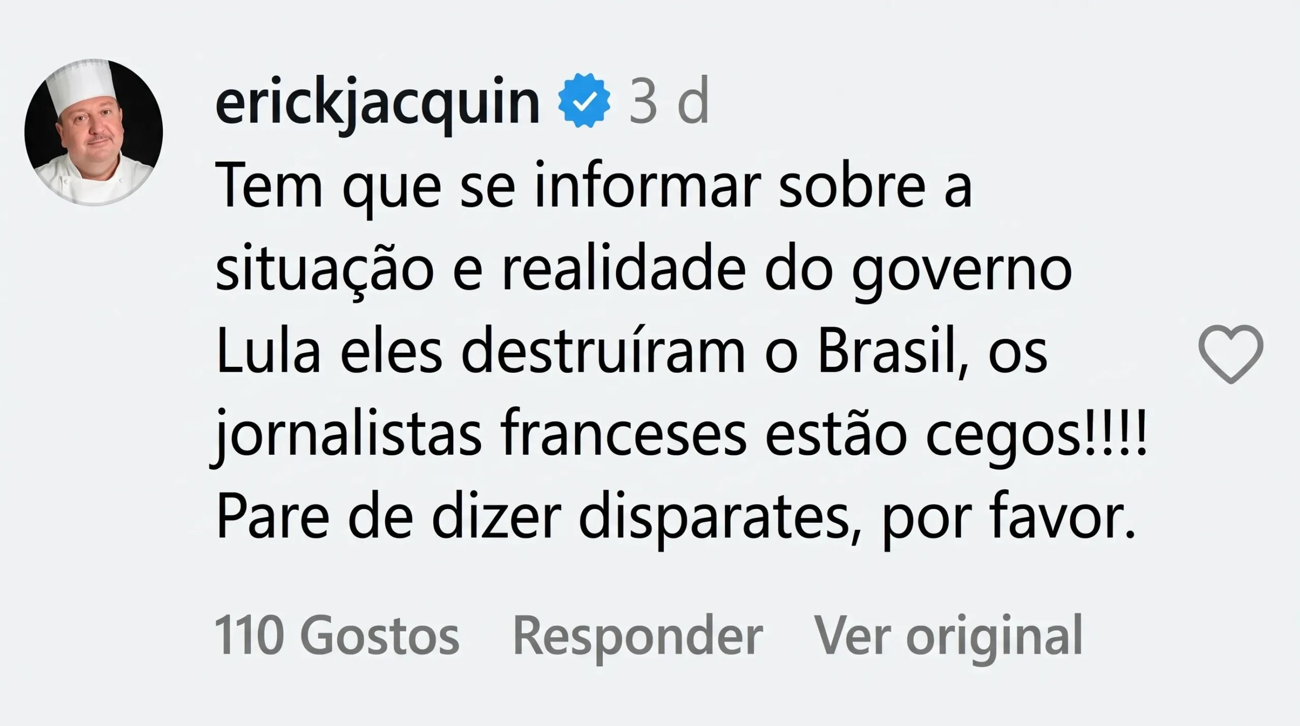 Erick Jacquin critica governo Lula e contesta análise francesa sobre eleição brasileira