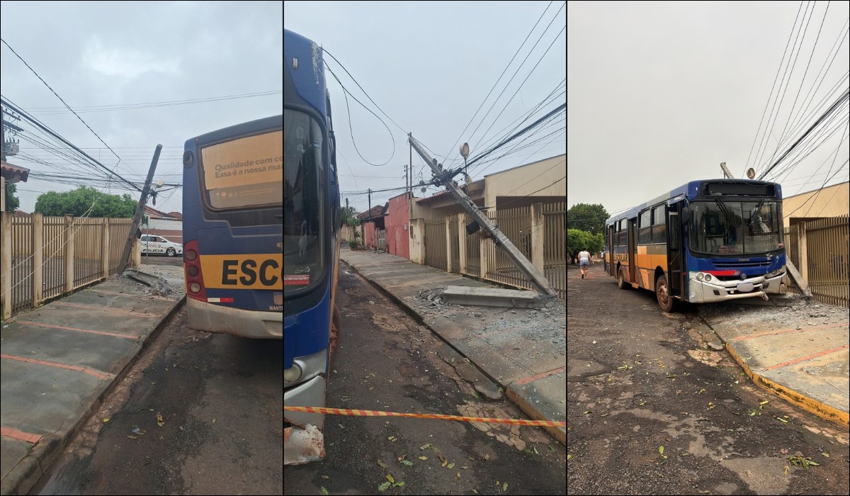 Ônibus desgovernado atinge poste e danifica rede elétrica em Martinópolis