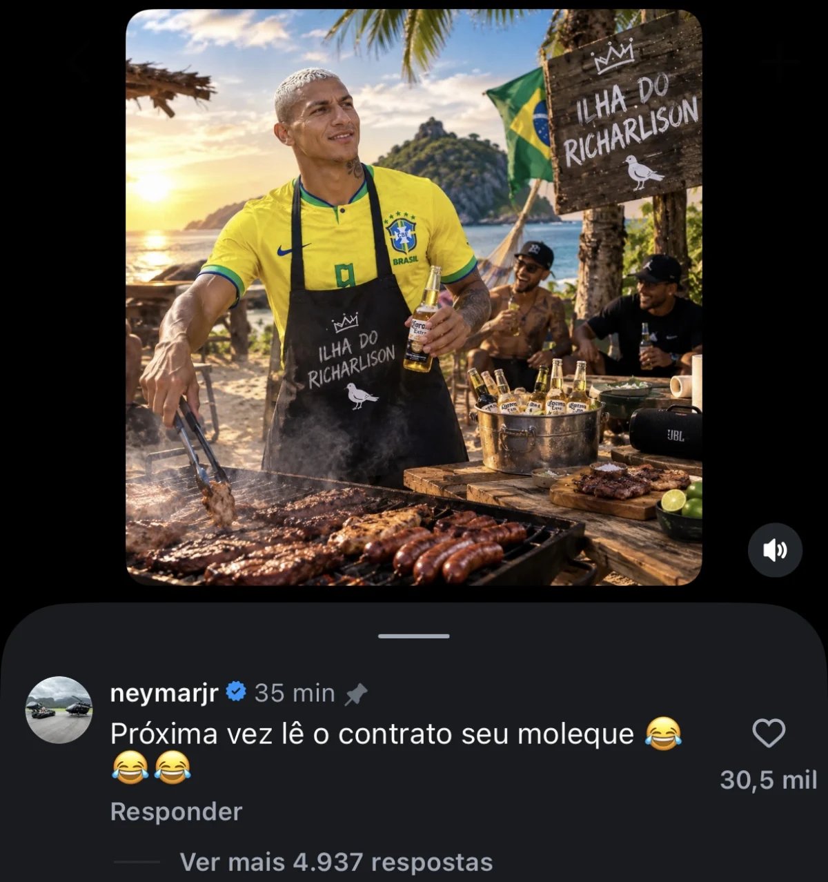 Richarlison ironiza viagem de Flávio Bolsonaro aos EUA e recebe resposta de Neymar