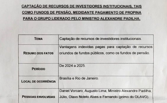 Anexo rejeitado pela PGR atribui a Padilha suposto esquema de propina com fundos de pensão e Banco Master