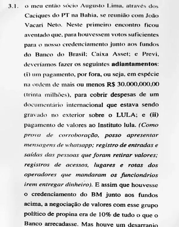 Vorcaro diz ter negociado R$ 30 milhões para documentário sobre Lula e repasses ao Instituto Lula